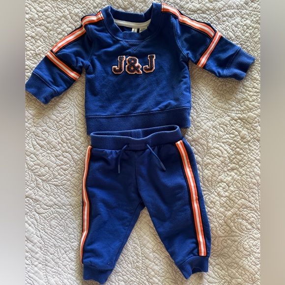 Janie and jack blue baby tracksuit. Sweatshirt 0-3 mo and pants 3-6 mo - Picture 1 of 2